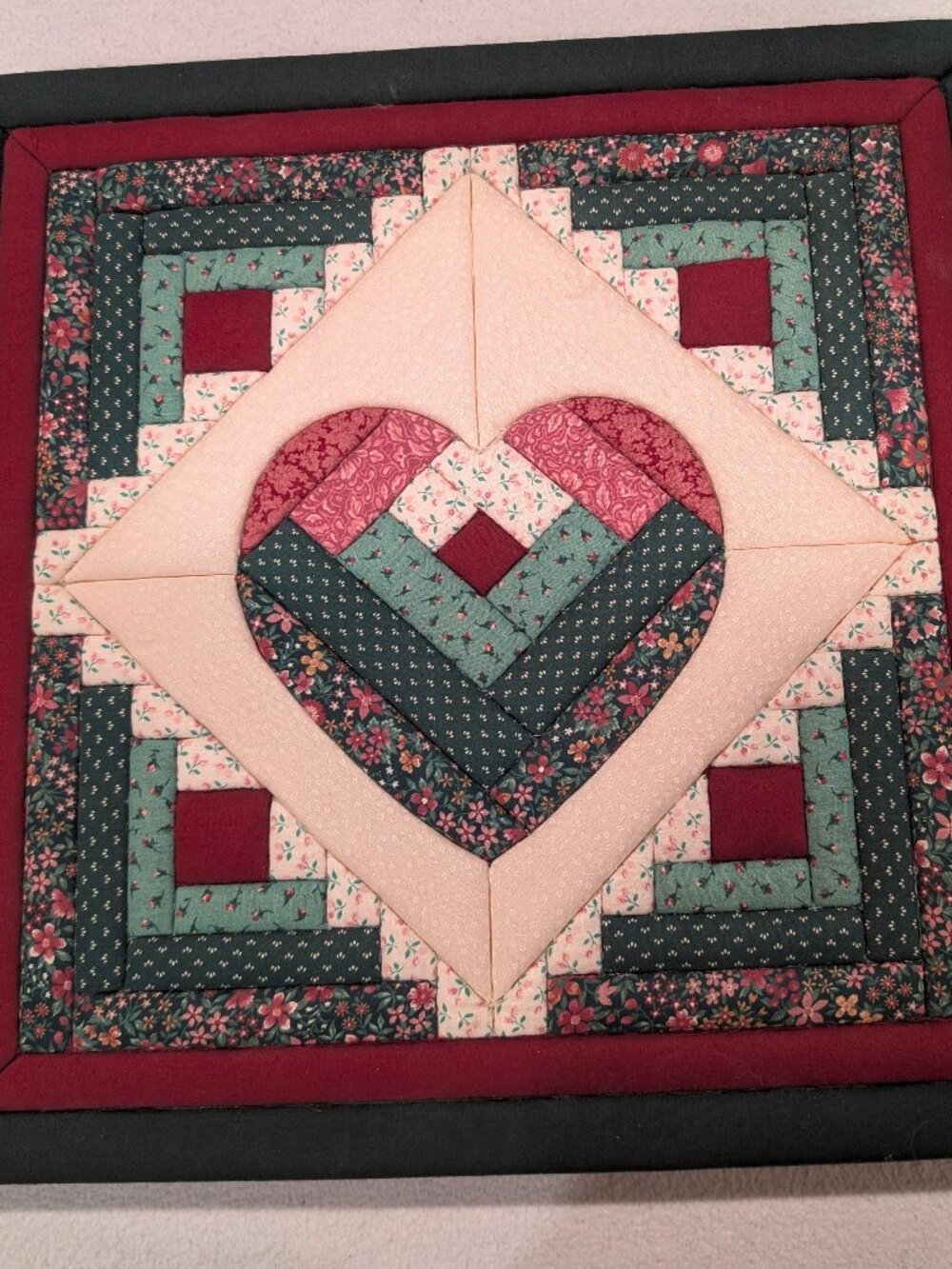 Handmade Quilted Heart Wall Hanging Patchwork Cottagecore 15" - 1360